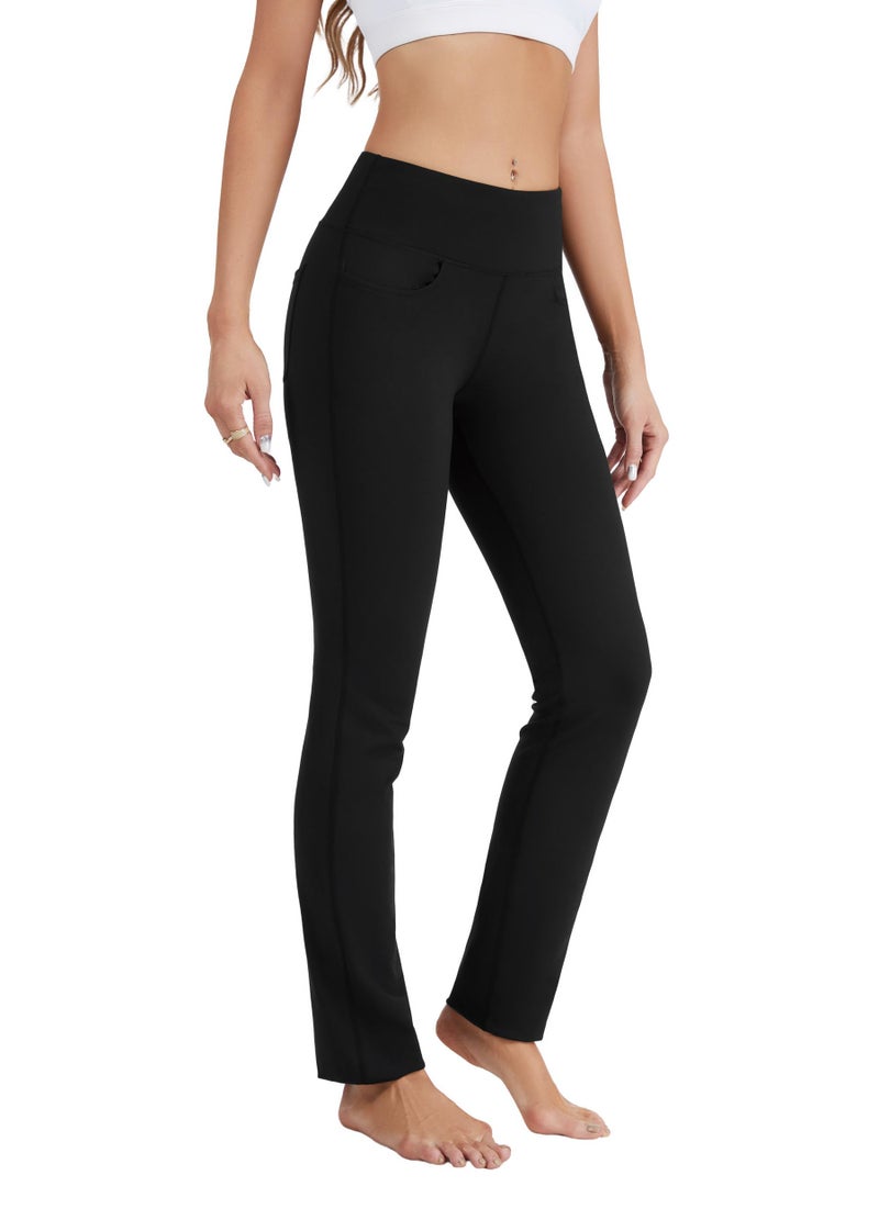 Safort Women's Yoga Pants Straight Leg Yoga Dress Pants 28"/30"/32"/34" Long Tall Inseam Stretch Slacks with Pocket for Workout 34'', Black, M - Image 2